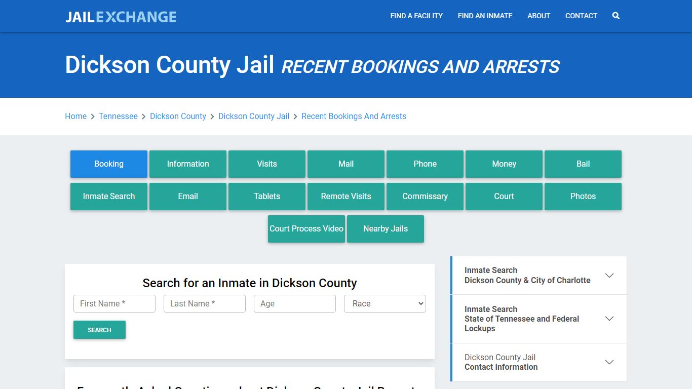 Dickson County Jail Recent Bookings And Arrests - Jail Exchange