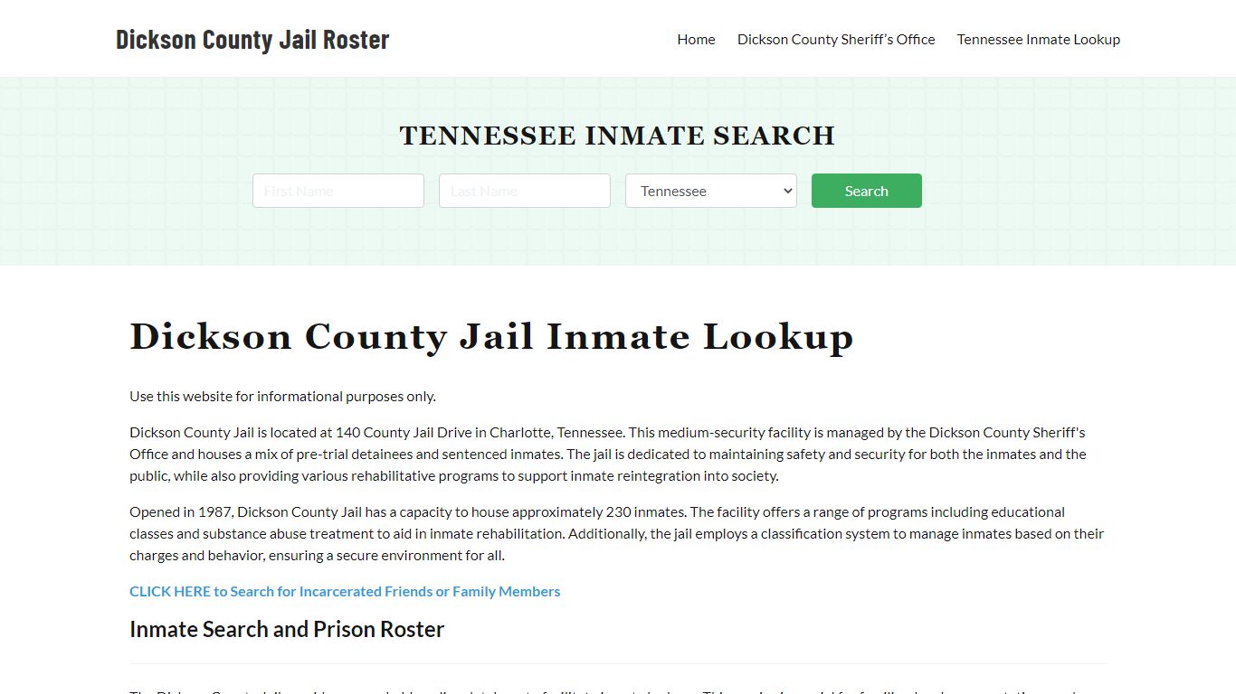 Dickson County Jail Roster Lookup, TN, Inmate Search